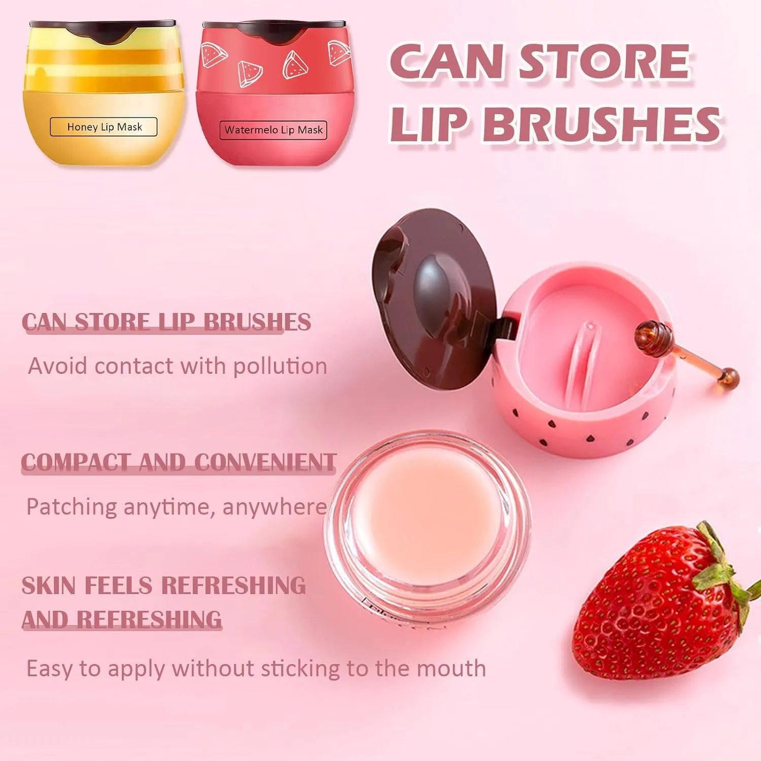 2 PCS Bee Lip Balm Honey Pot, Strawberry & Honey Lip Sleeping Masks Overnight, Hydrating Prevention Dry and Cracked Lip Scrubs Exfoliator Lip Care, Reduces Lip Lines