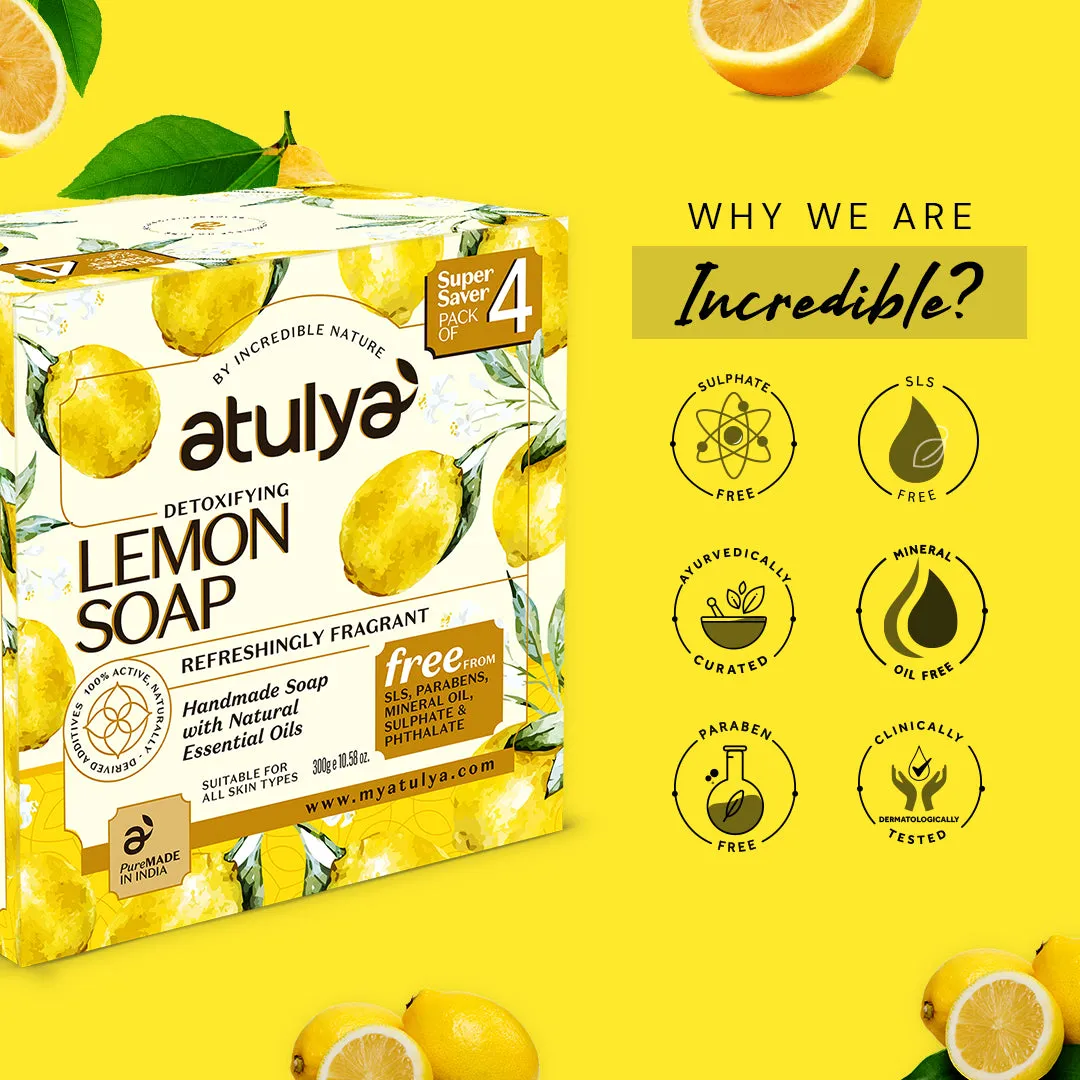 atulya Lemon Soap - 300gm (Pack of 4) (Buy 3 Products & Get Rs.300 Off)