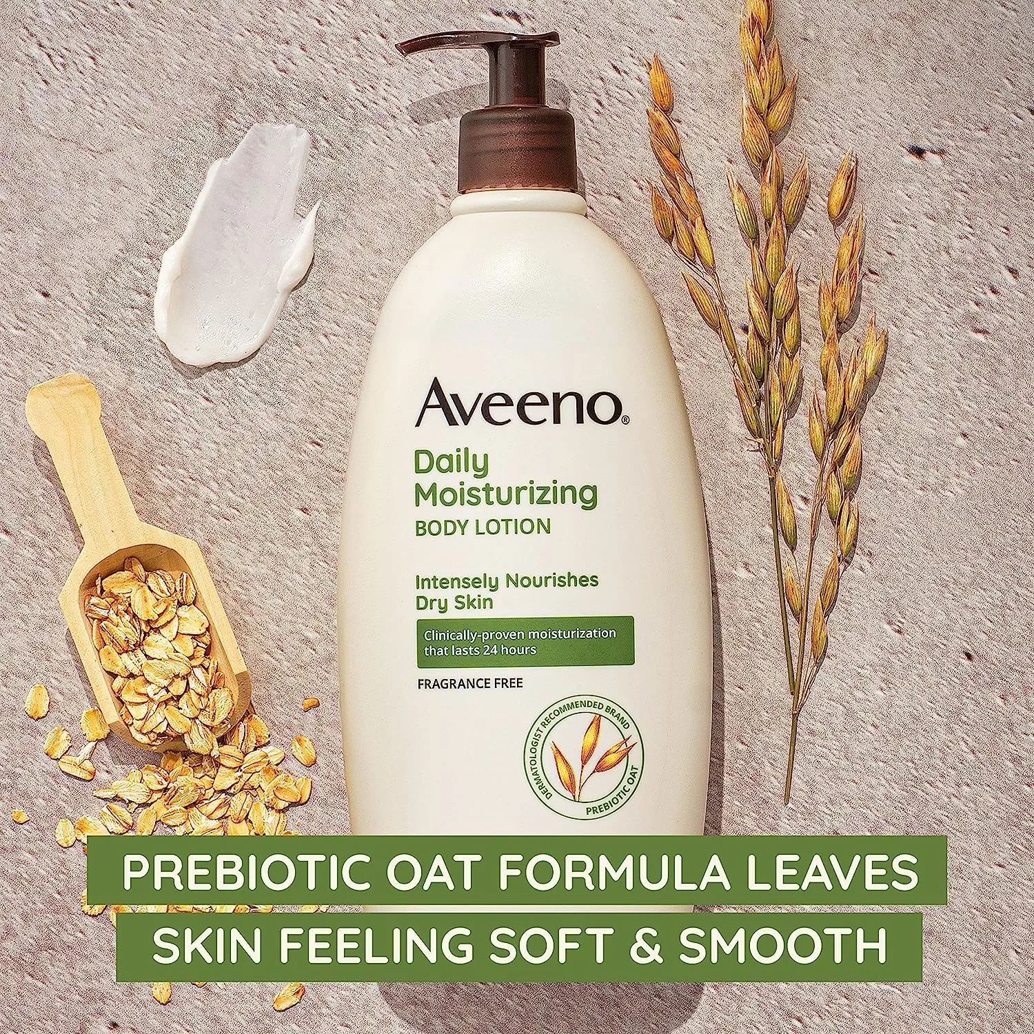 Aveeno Body Lotion for Daily Moisturizer, Dry Skin, Prebiotic Oat Fragrance Free, 18 Fl. Oz, Pack of 1